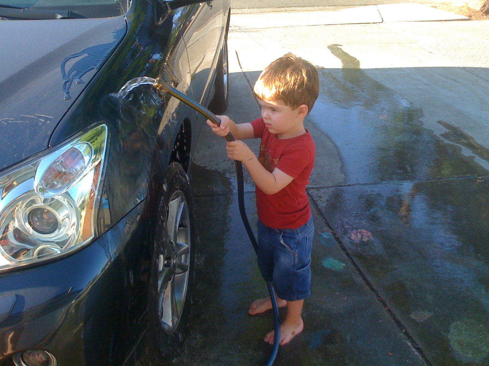 washing the car