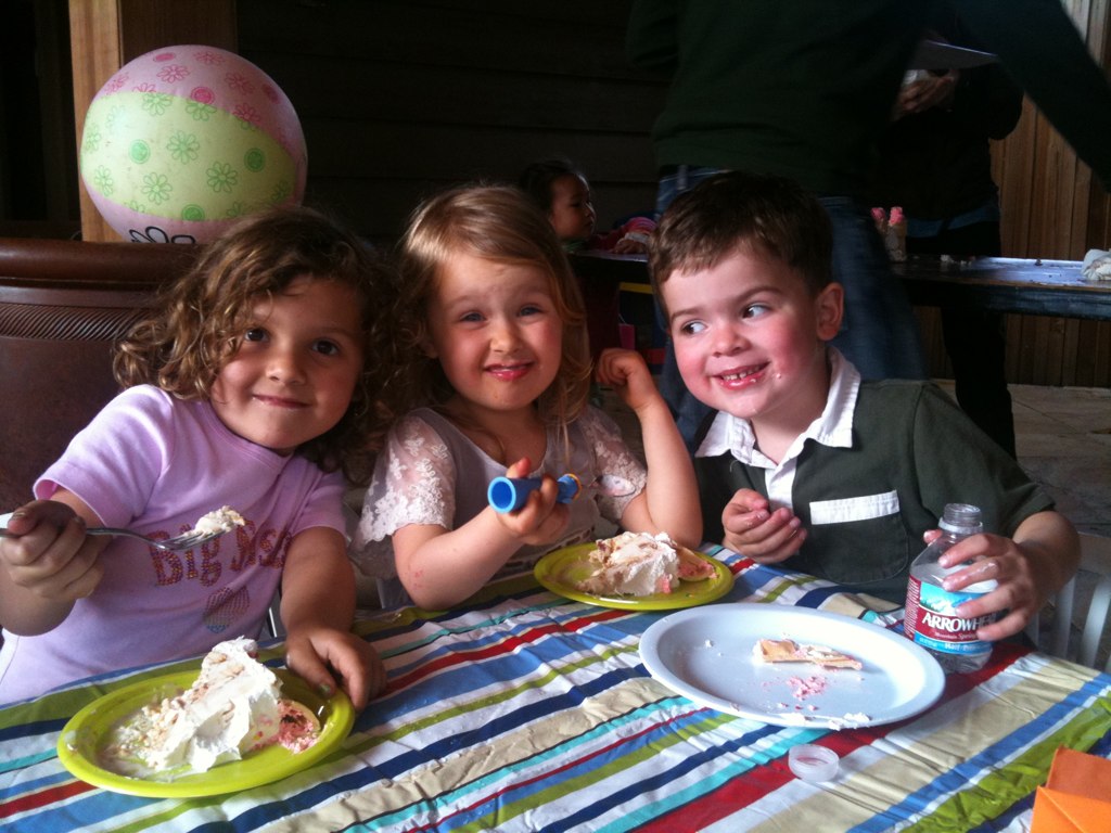 birthday friend (middle) and other outdoor preschool buddy AE.